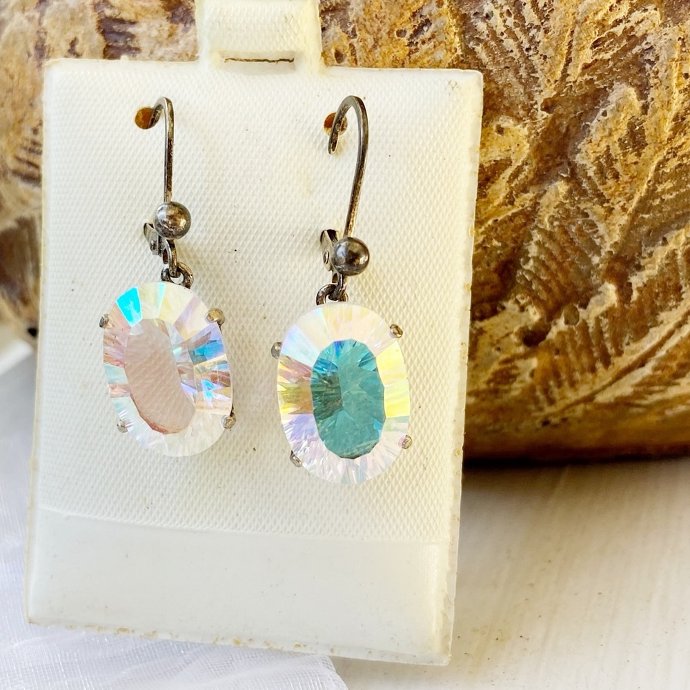 Vintage Crystal Earrings Silver Finding Aura Multicolor